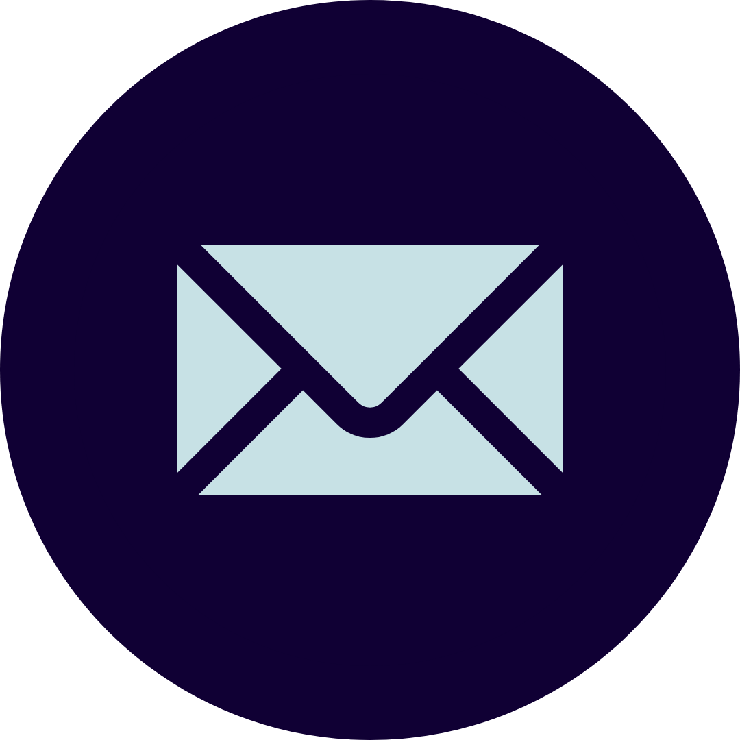 Email envelope icon on a dark circular background.