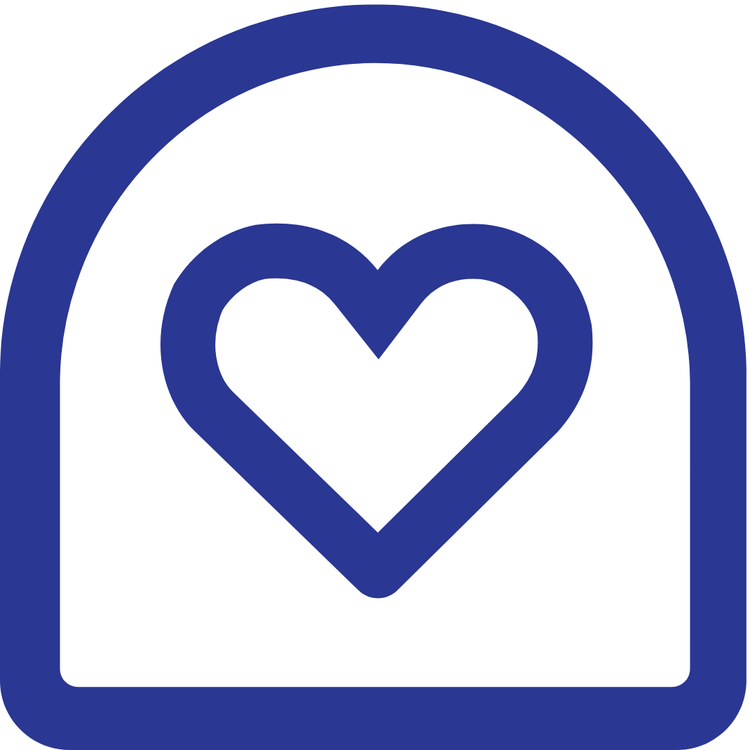Blue outline of a smartphone with a heart shape inside the screen.