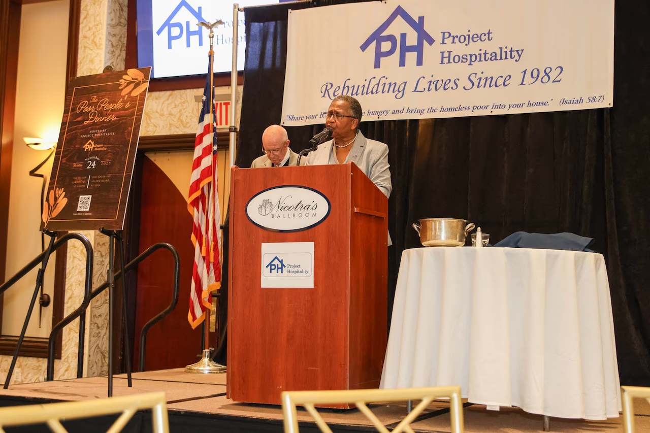 Project Hospitality board of chair Rev. Janet Jones speaks at the 28th Annual Poor People’s Dinner on Monday night at the Hilton Garden Inn. Courtesy of Project Hospitality