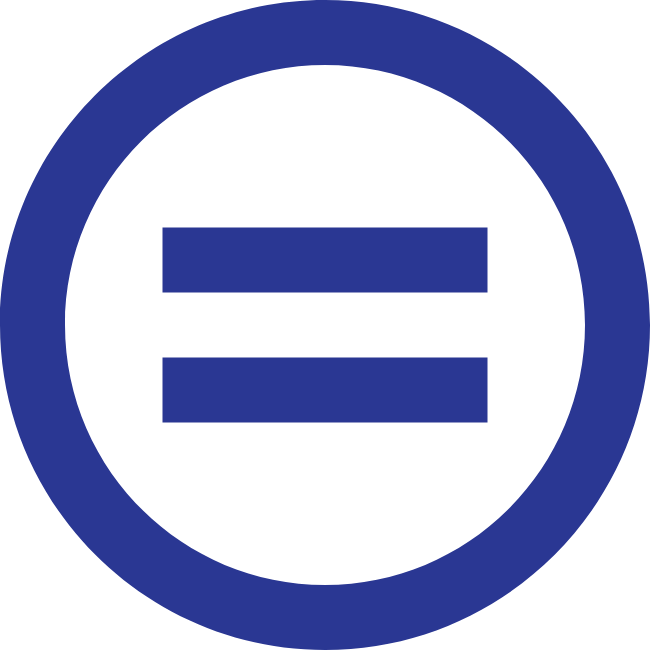 Blue circle logo with an equal sign in the center.