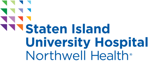 Logo of Staten Island University Hospital Northwell Health with colored triangle design.