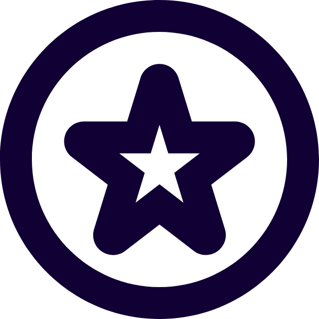 A dark circular background with a stylized star icon inside.