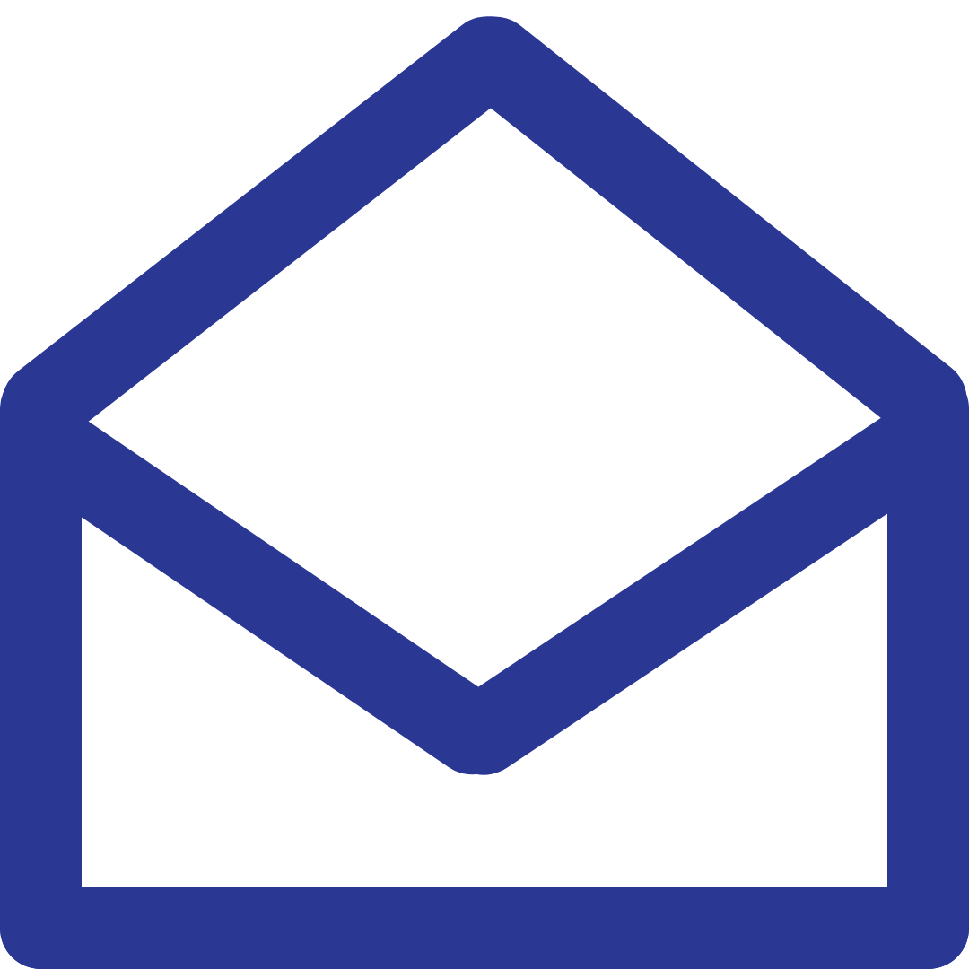 Icon of an envelope with a letter inside, depicted in blue outline.