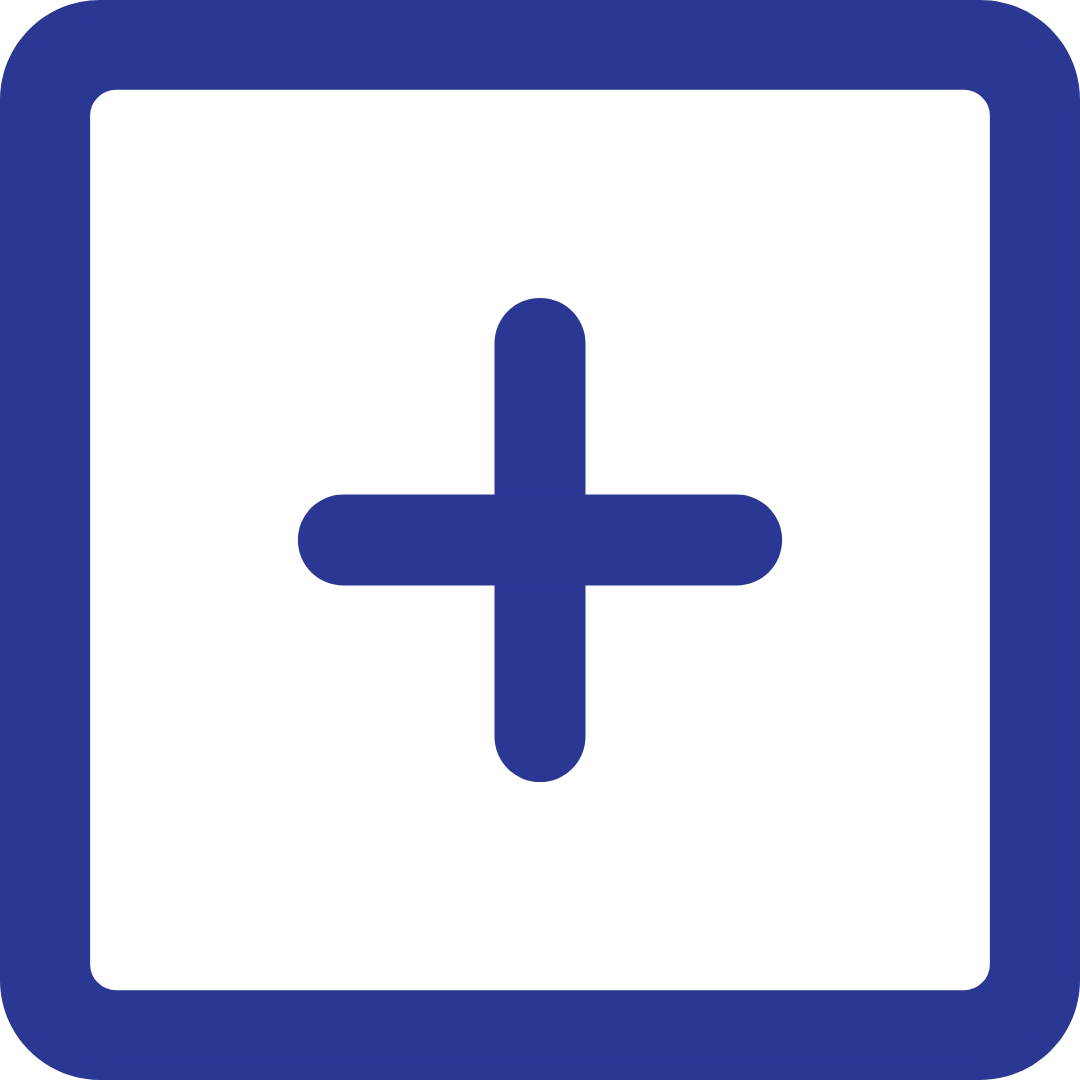 Medical cross symbol on a square with rounded corners and a blue border.