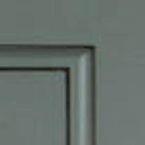 Close-up of a gray cabinet corner with a simple, modern design.