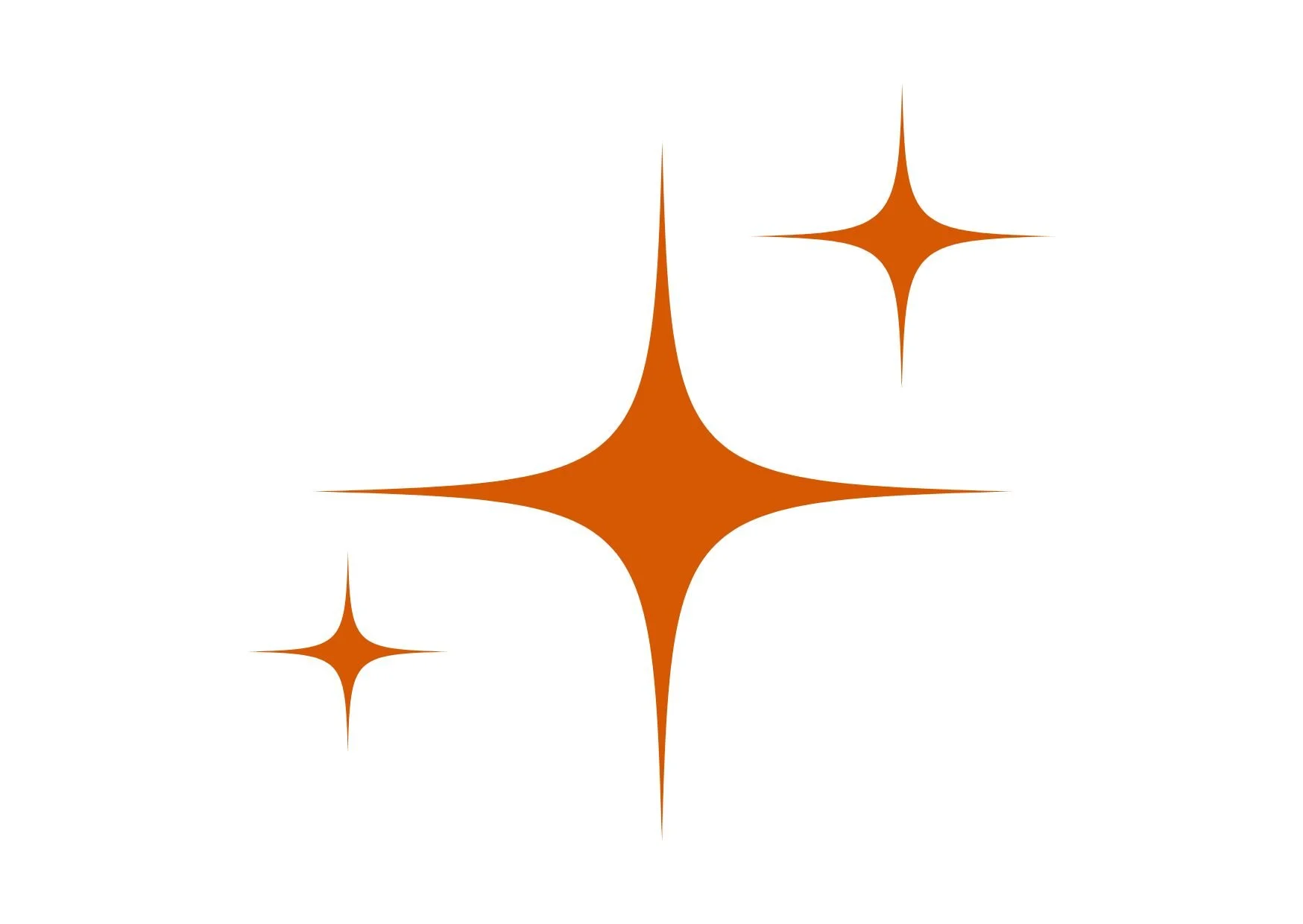 Four orange star-shaped logos on a white background, with one large in the center and three smaller ones around it.