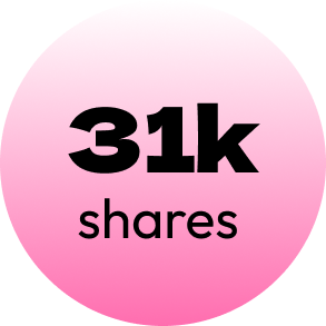 A pink circular badge with black text that reads '31k shares'.