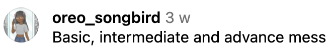 Screenshot of a social media post with text that reads: 'Basic, intermediate and advance mess'.