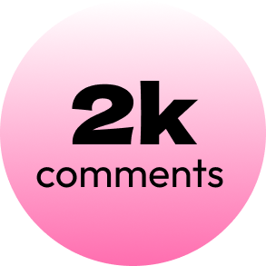 Pink gradient background with bold black text saying '2k comments'.