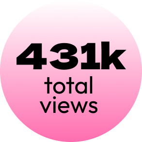 Pink gradient circle with bold black text displaying "431k total views"