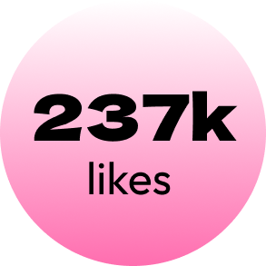 Pink gradient background with bold black text reading '237k likes'.