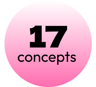 Pink circular badge with black text reading '17 concepts'