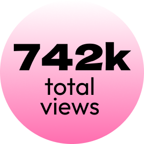 Pink background with black text displaying '742k total views'.