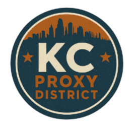 KC Proxy District - a distressed circular stamp logo and the KC skyline