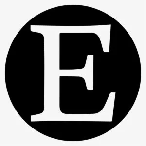 Black circle with a white letter 'E' in the center.