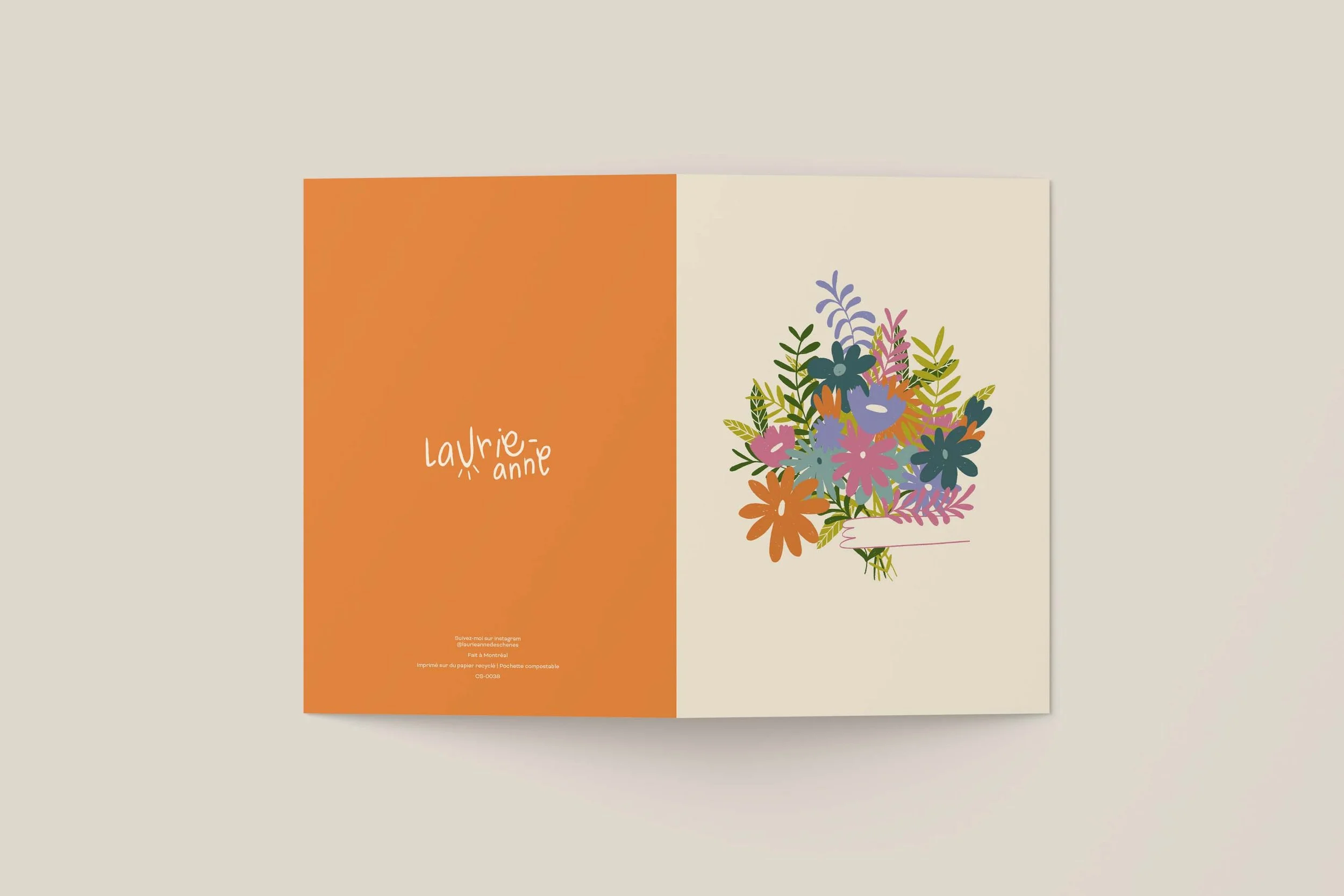 Carte de souhait illustrée grand format | Illustration douce et minimaliste – Grand bouquet de fleurs