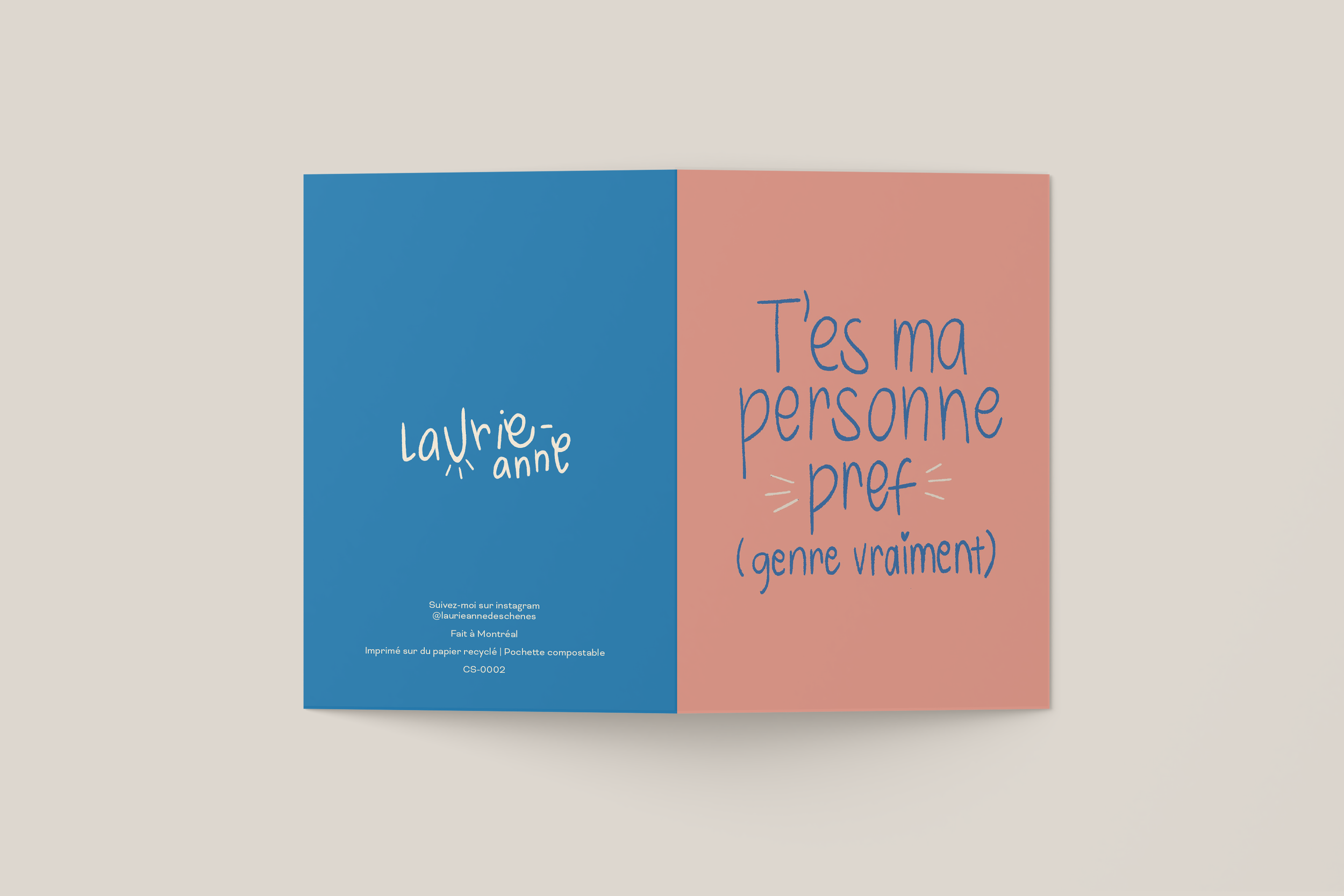 Carte de souhait illustrée | Illustration douce et minimaliste – T'es ma personne pref (genre vraiment)