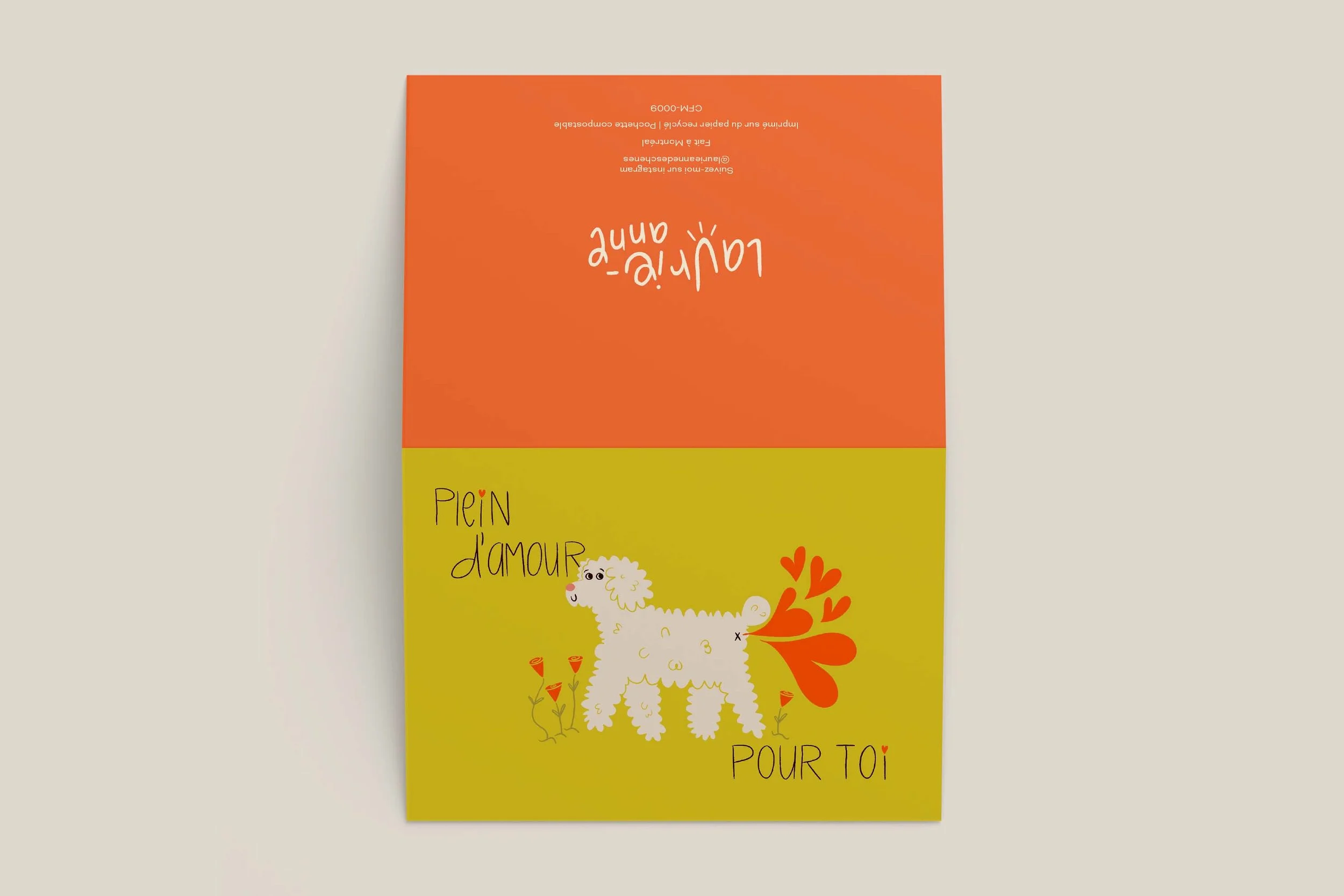 Carte de souhait illustrée | Illustration douce et minimaliste – Plein d'amour pour toi (Chien)