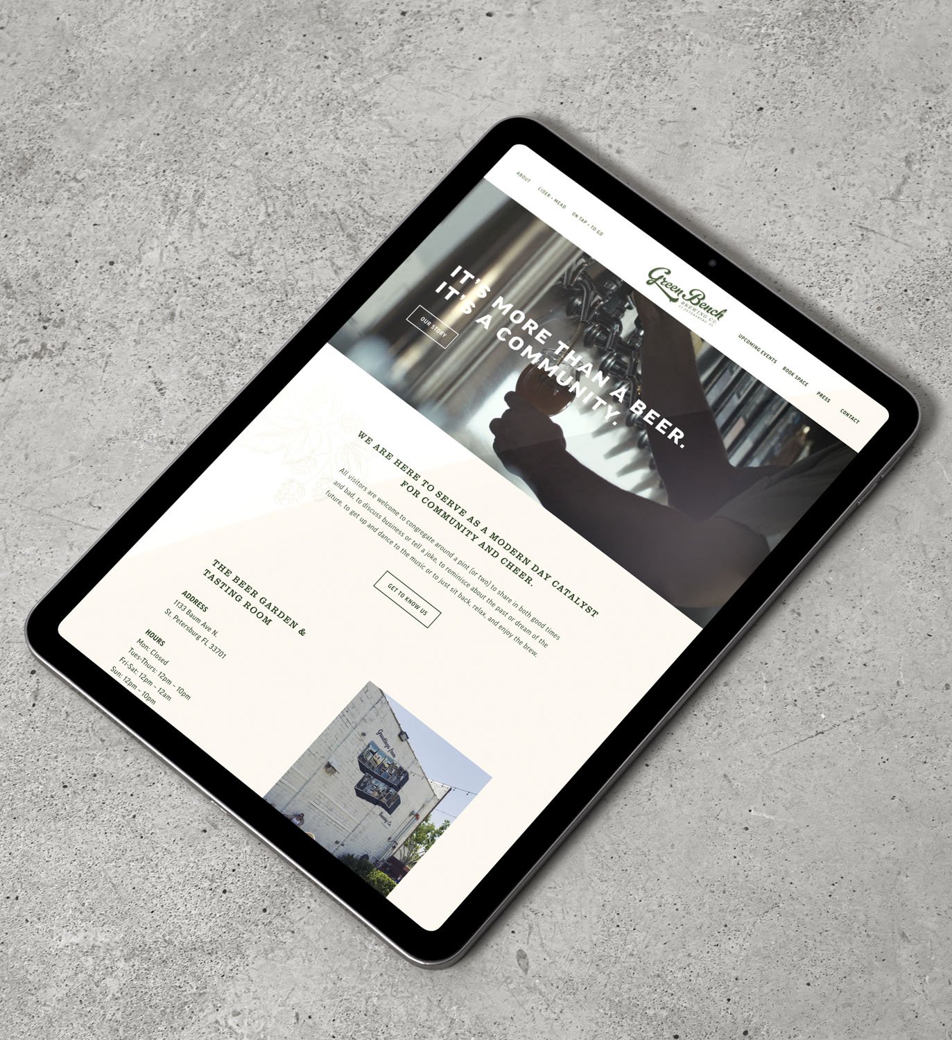 Website Design for Green Bench Brewing / St. Pete, FL 