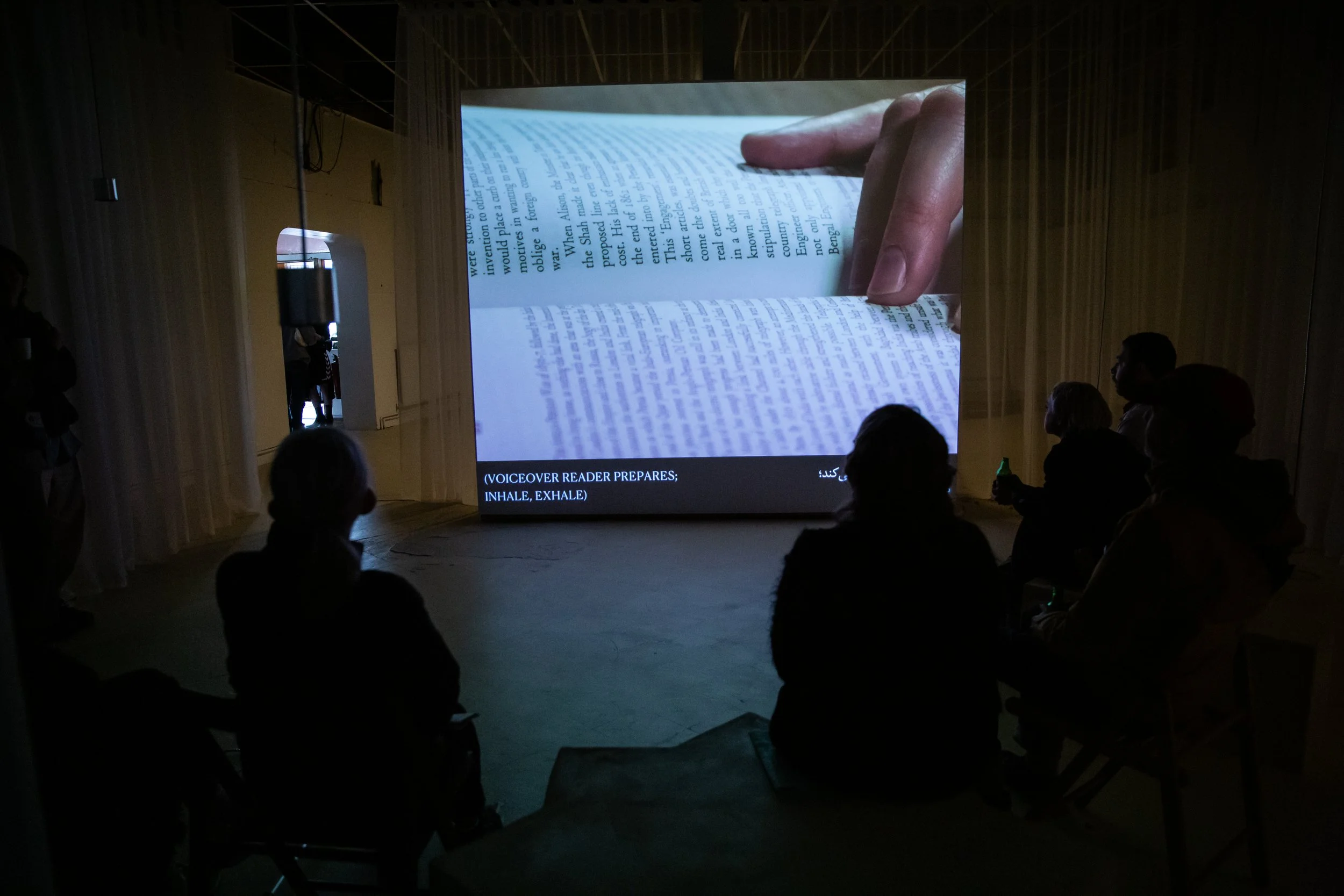 فرنگ  / Farang (2024), photo of opening event at Offline as part of Glasgow International Festival of Contemporary Art by Erika Stevenson