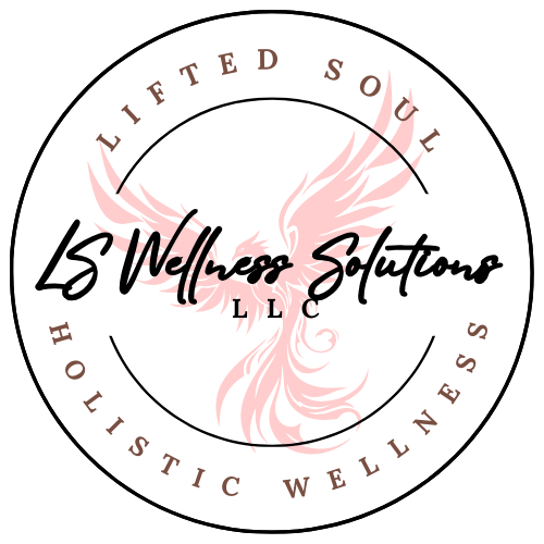 A pink phoenix with outstretched wings, surrounded by the text "Lifted Soul Holistic Wellness" in a circular arrangement.