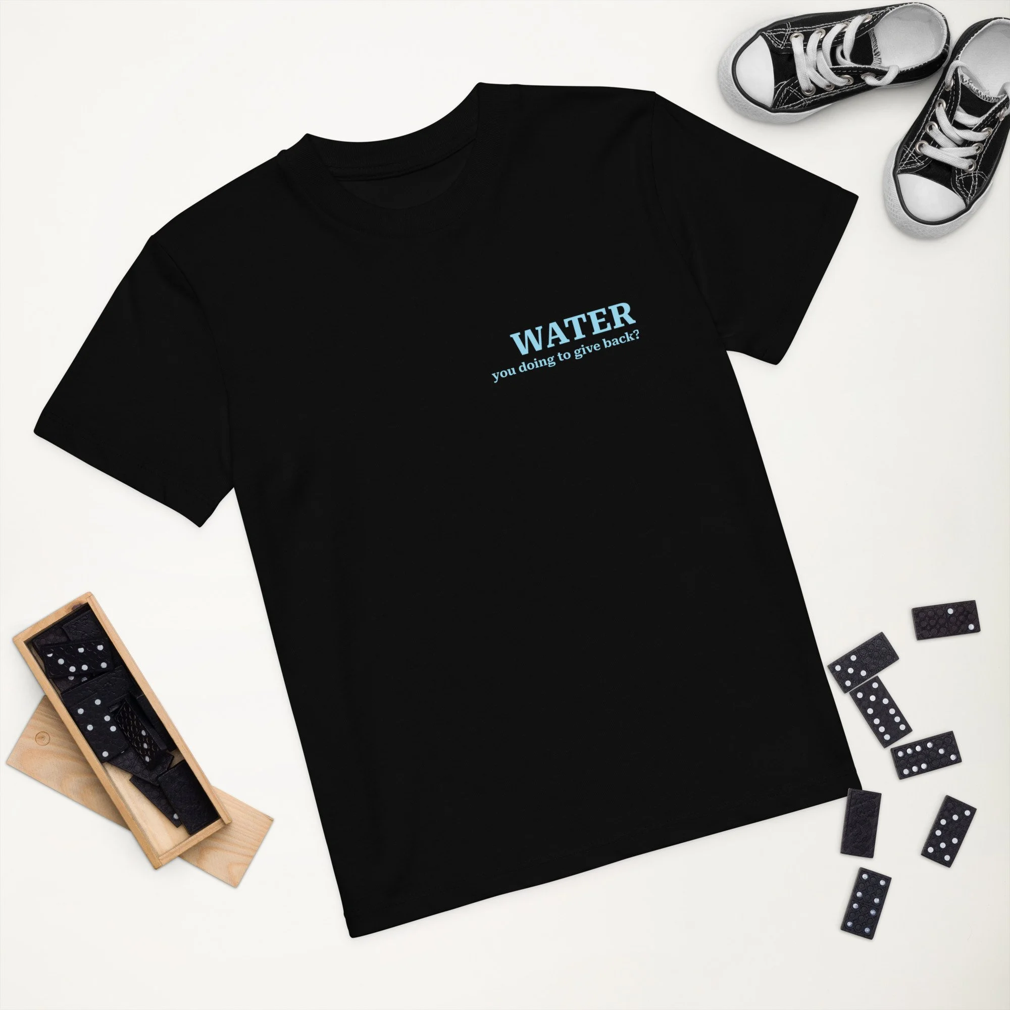 Organic cotton kids t-shirt - “Water you doing to give back?”