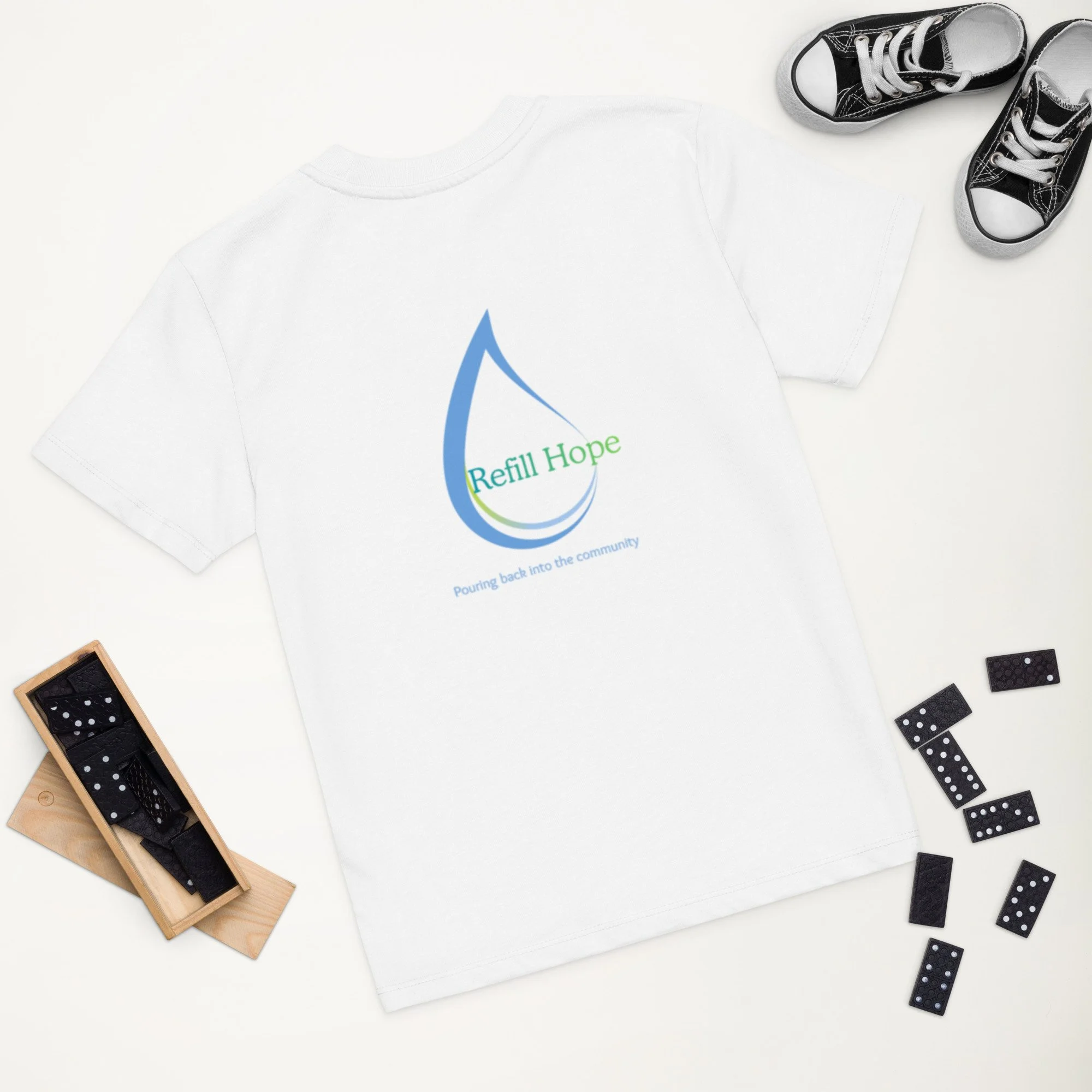 Organic cotton kids t-shirt - “Water you doing to give back?”