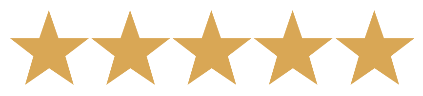 Five gold stars in a row with black background.