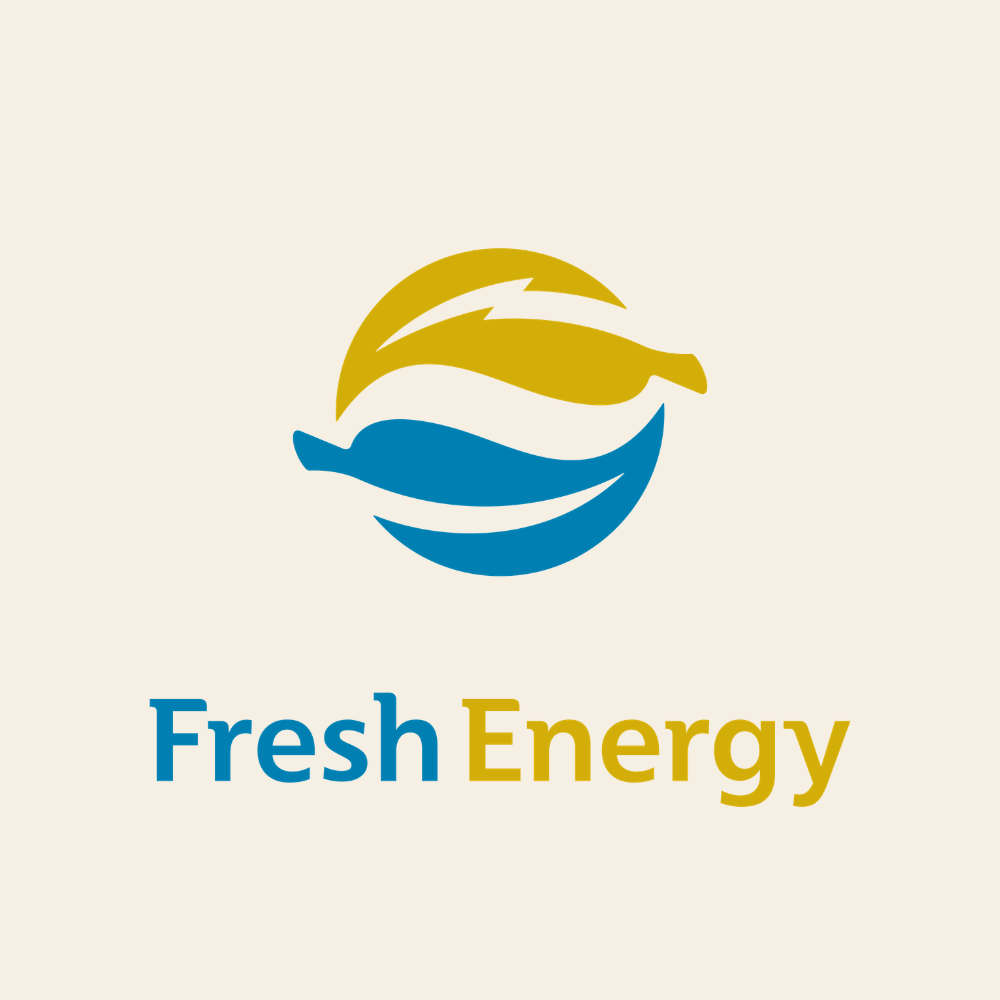 Logo with stylized blue and gold waves and the words "Fresh Energy" beneath it.