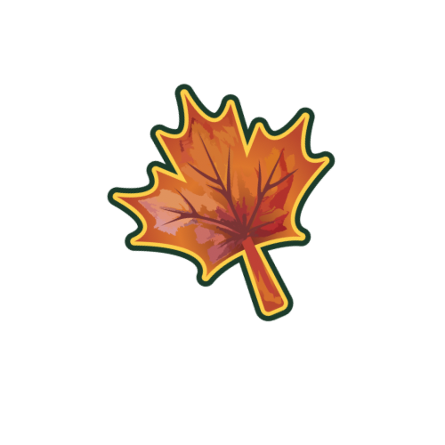 Illustration of a maple leaf with orange, red, and yellow colors.