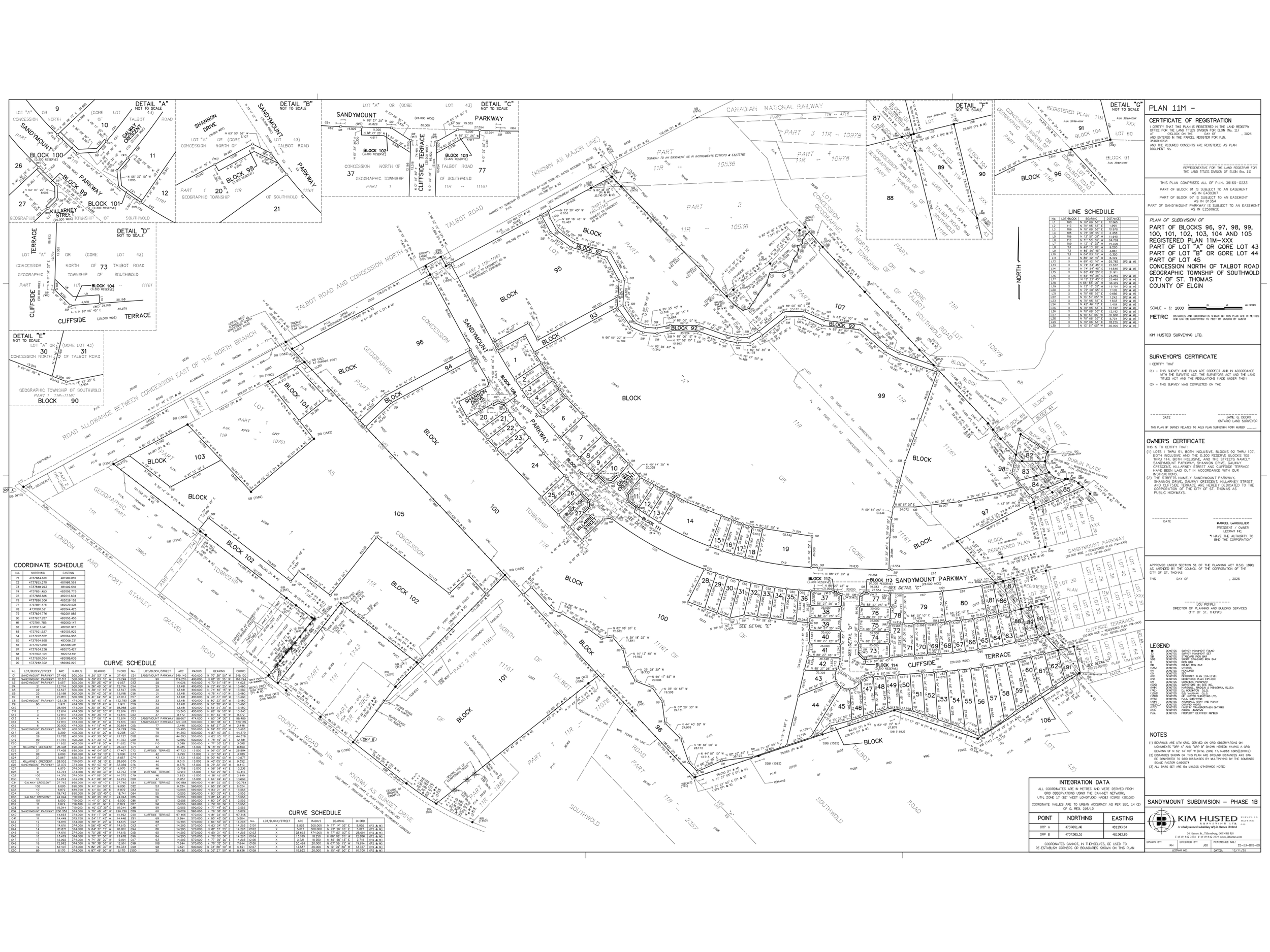 Detailed map of a subdivision plan showing lots, blocks, roads, and various land divisions with labels and measurements.