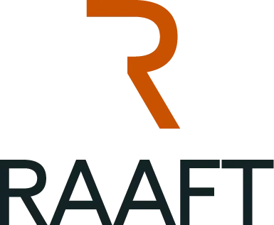 Logo with an orange stylized R and the words 'RAAFT' in black.