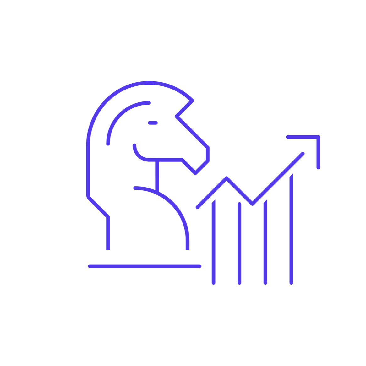 Line drawing of a horse's head with a rising arrow and a bar graph, symbolizing financial growth or investment