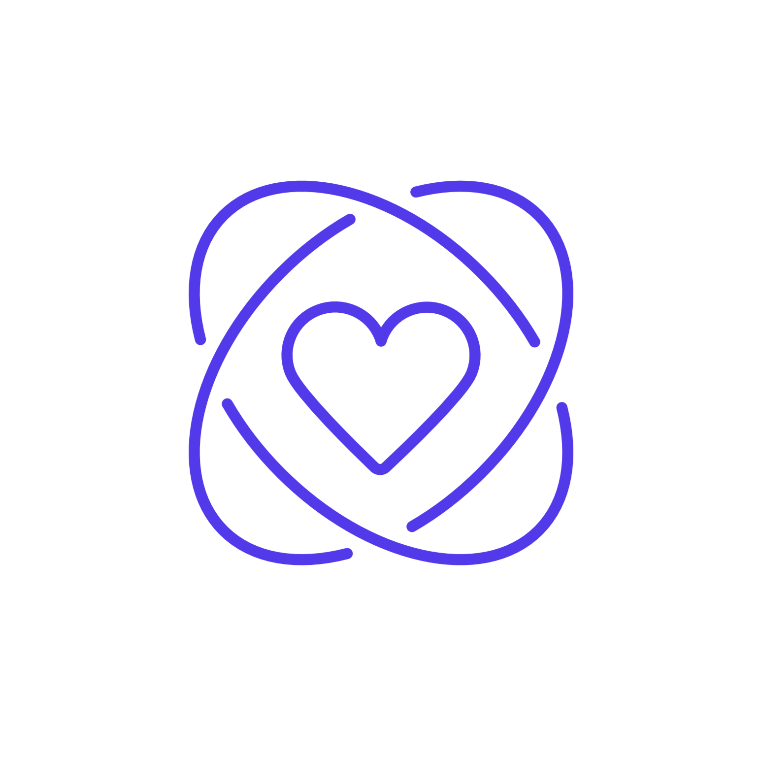 Line drawing of a heart surrounded by abstract loops in blue.