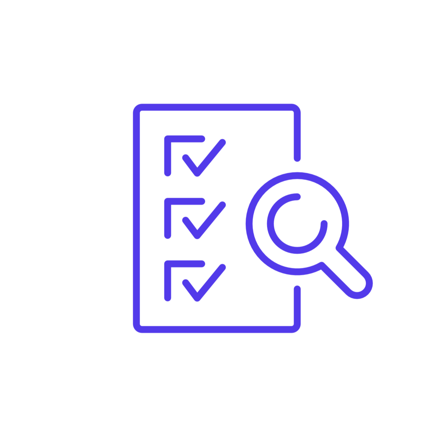 Icon of a checklist with three checkmarks and a magnifying glass to the right.