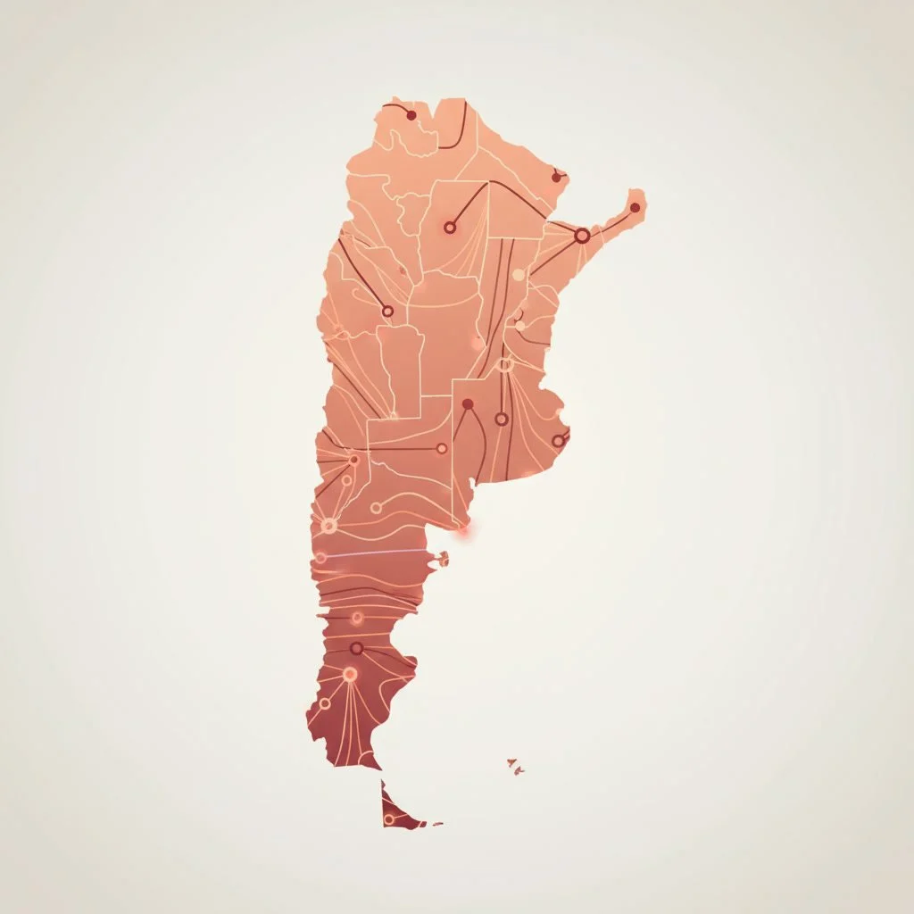 Mapa de Argentina con conexiones y puntos resaltados