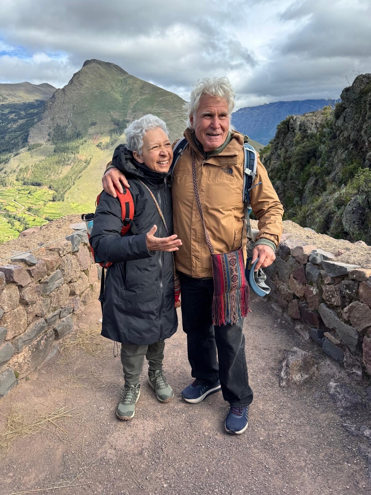 Chio and don Oscar at the sun temple in Pisaq