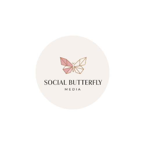 Logo for Social Butterfly Media with a stylized pink butterfly above the company name.