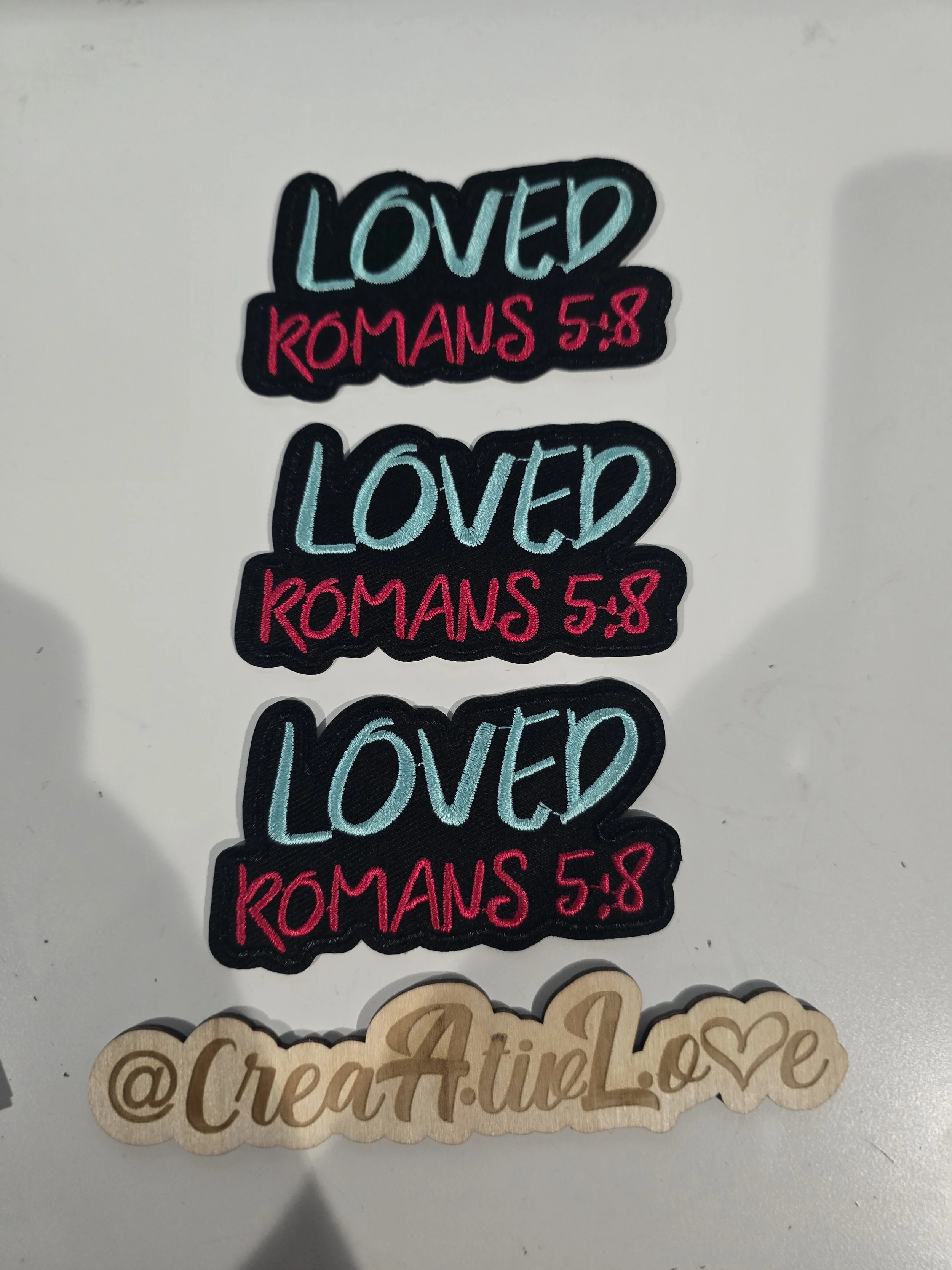 'Loved Romans 5:8' Embroidered Patch