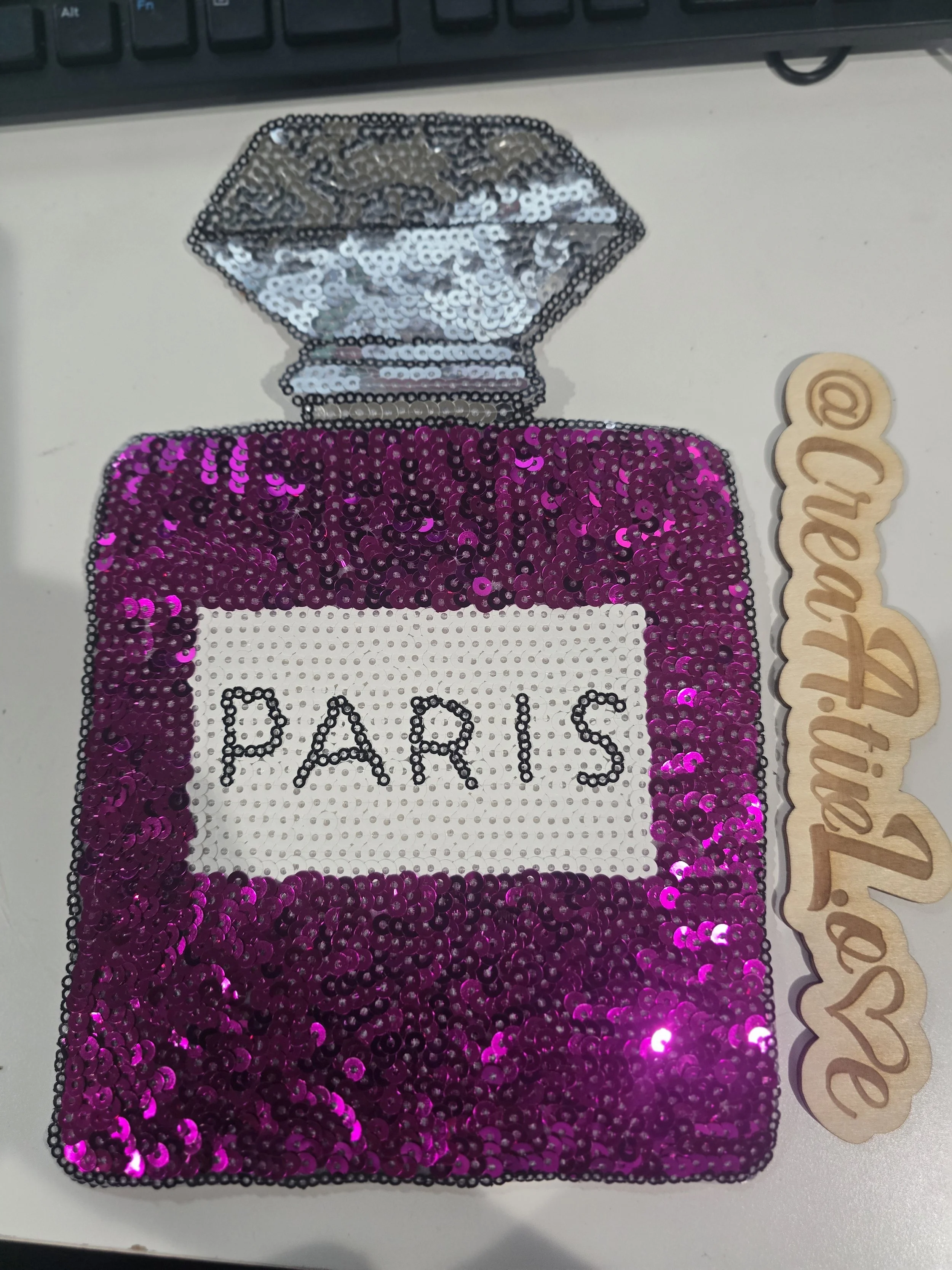 Sequin Perfume Bottle Patch - Paris Purple