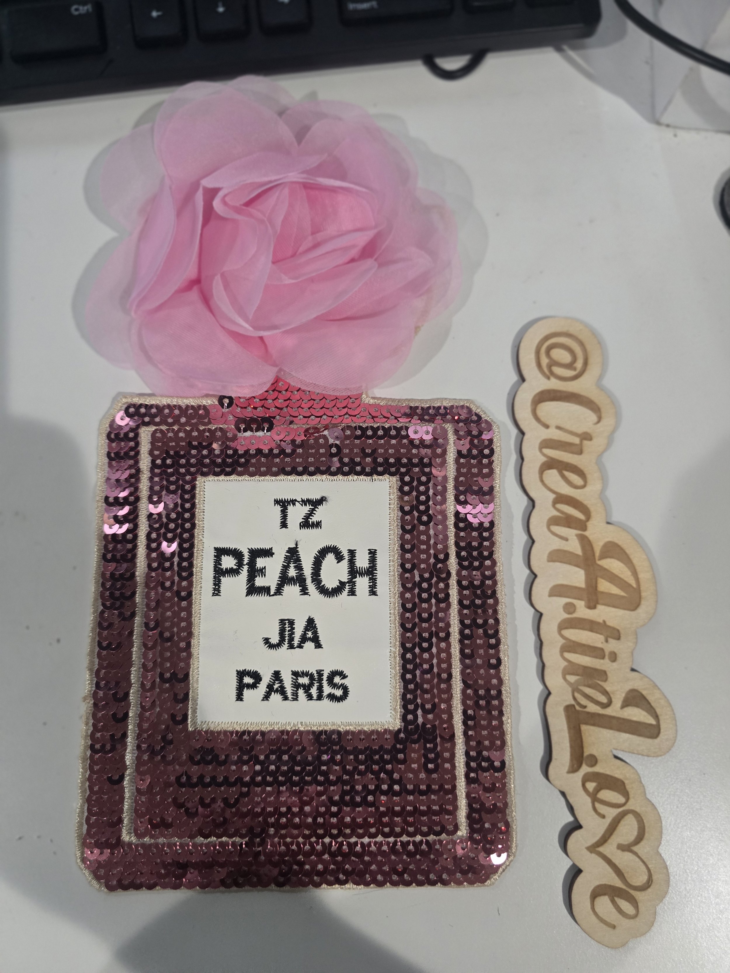 Sequin Perfume Bottle Patch - Parisian Pink