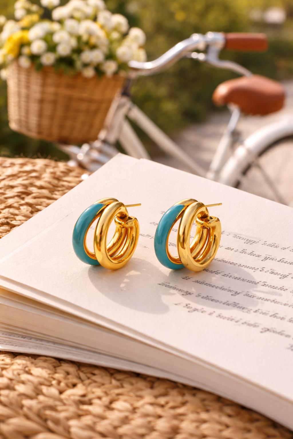 Elegant earrings on a sunny path.png