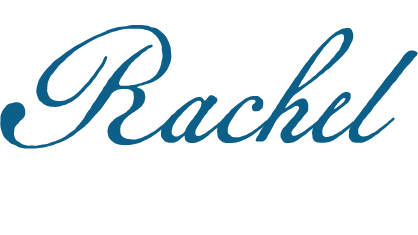 The word 'Rachel' written in blue cursive script.