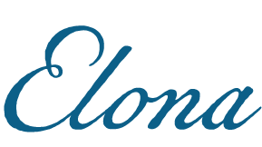 The word 'Elona' written in cursive blue font on a black background.