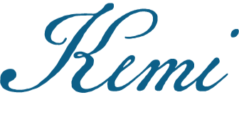 Text saying 'Kemi' in blue cursive font.