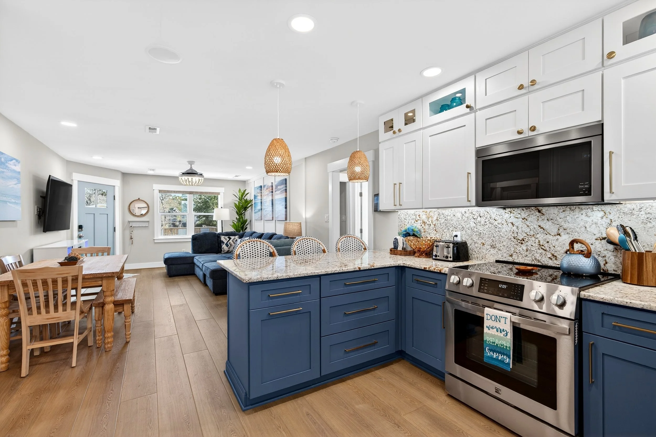 Bright coastal kitchen interior photographed for Oak Island NC real estate listing