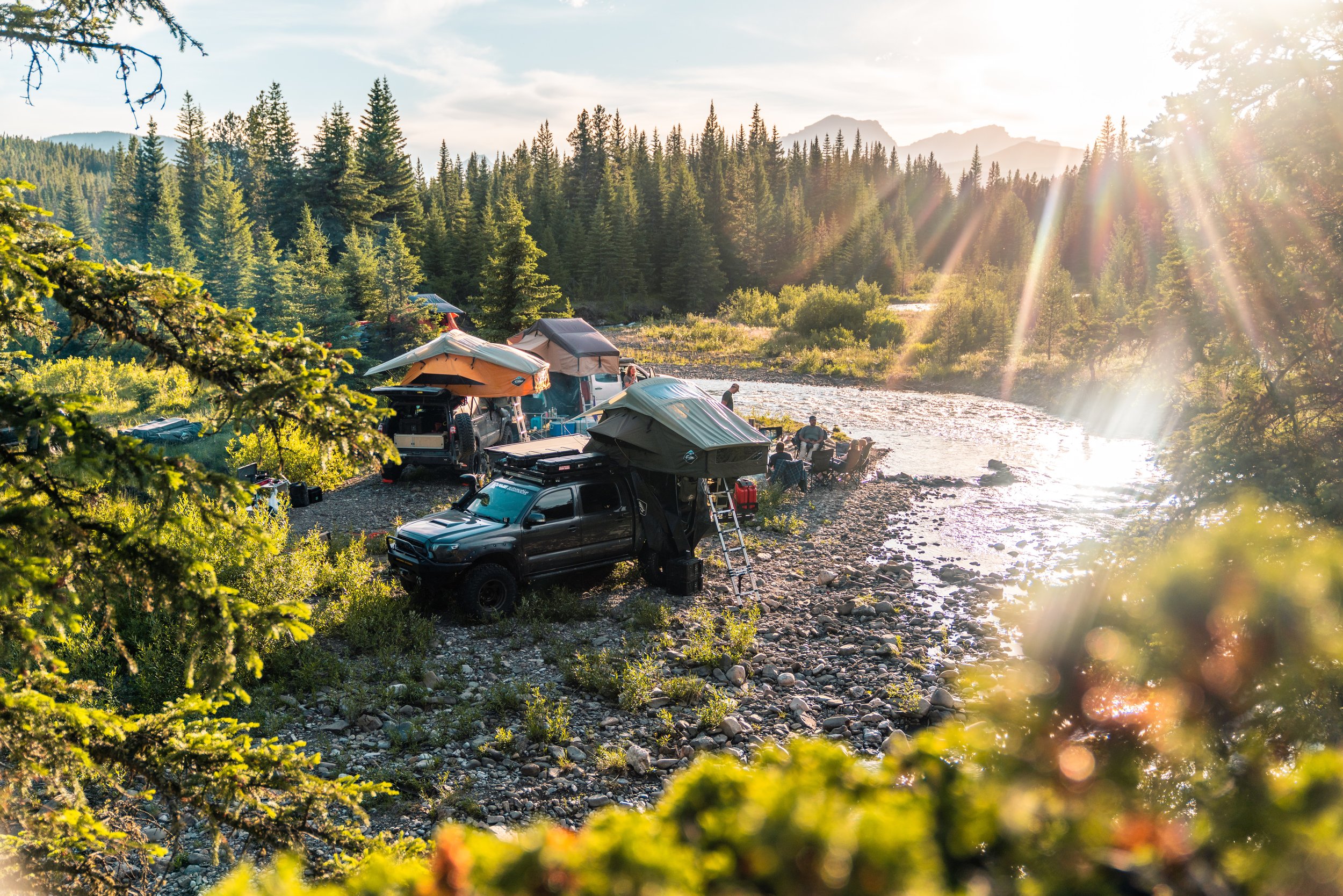 Roof tent camping in the wild nature