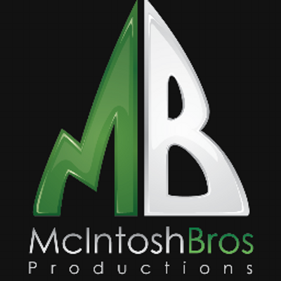 Logo of McIntosh Bros Productions featuring stylized green and white shapes forming the letters 'M' and 'B'.