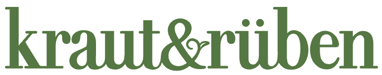 Logo mit den Wörtern 'kraut & rüben' in grüner Schrift auf weißem Hintergrund.
