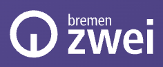 Logo von Bremen Zwei, einem Radiosender, mit weißem Symbol und Text auf lila Hintergrund.